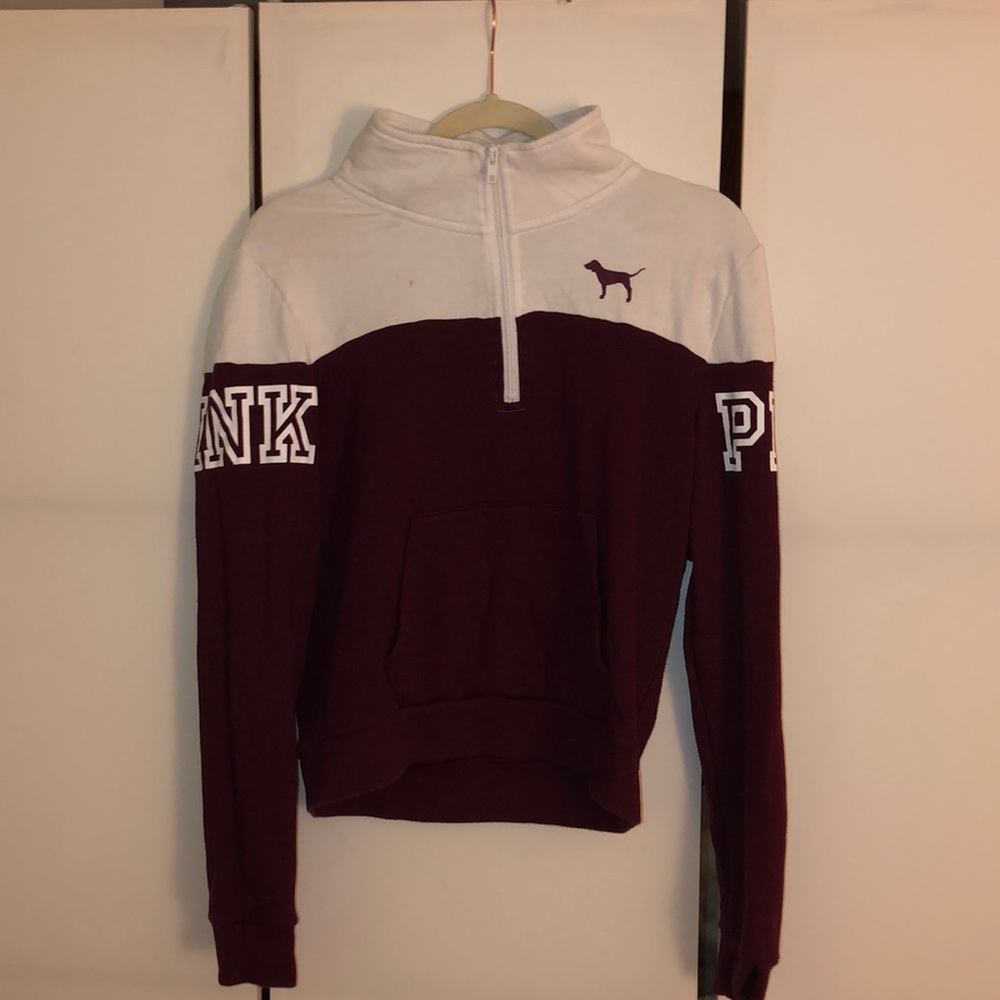 Pink maroon and white half vip pullover